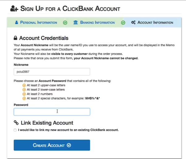 ClickBank signup stage 3