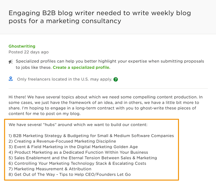 writing sample job ad screenshot marketing consultant